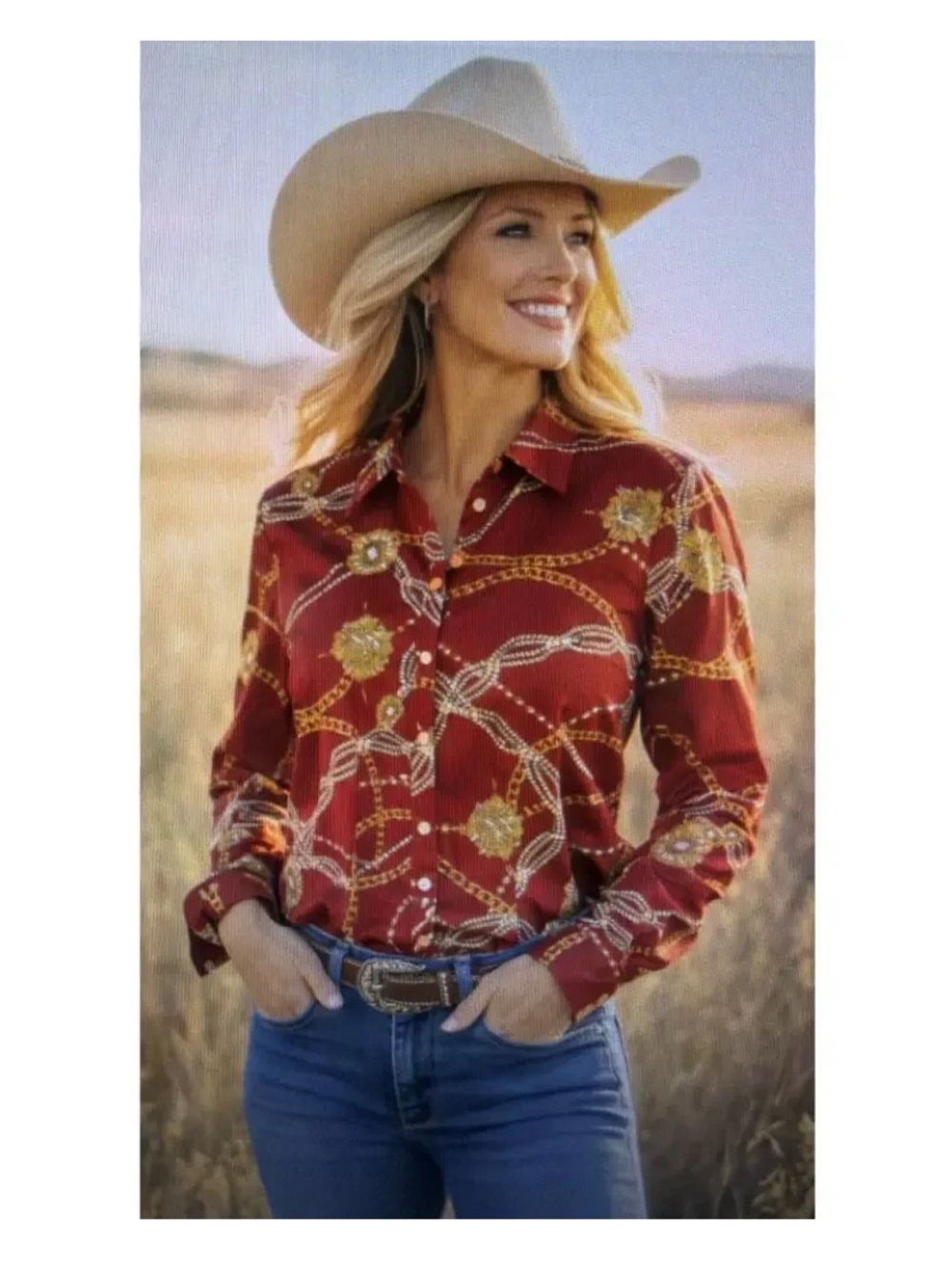 TALBOTS Haberdashery Shirt Top Size 12 Red Pearls Long Sleeve Button Front
